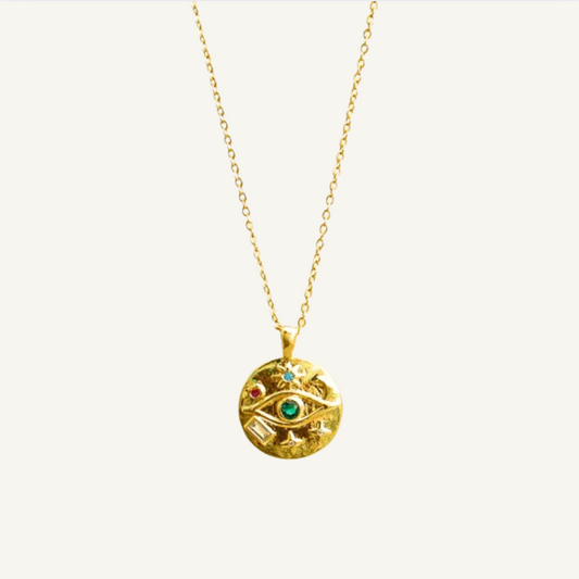 Eye Emerald Charm Gold Necklace