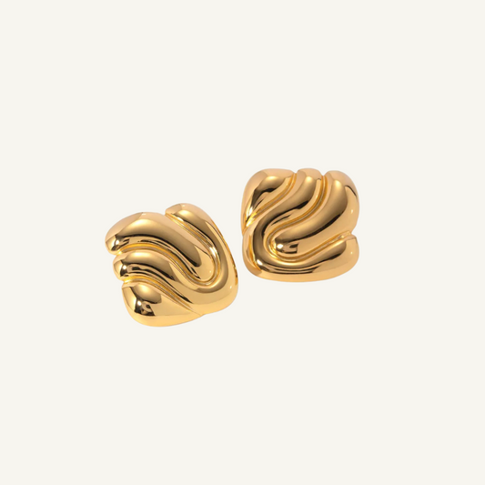 Wave Sculptural Gold Stud Earrings