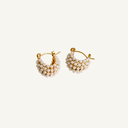 Pearls Gold Hoop Earrings
