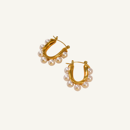 Pearls Gold Hoop Earrings
