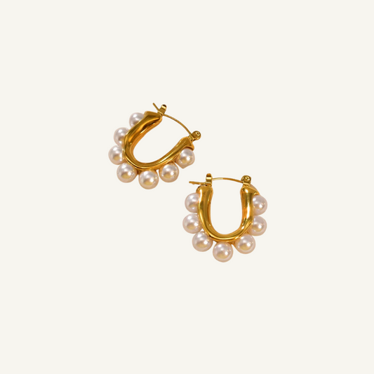 Pearls Gold Hoop Earrings
