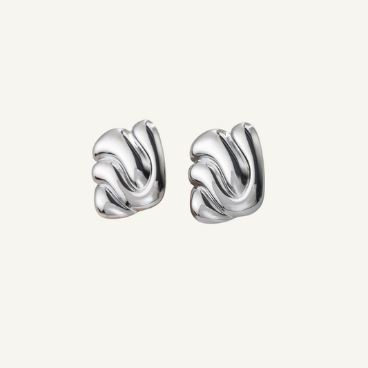 Wave Sculptural Silver Stud Earrings