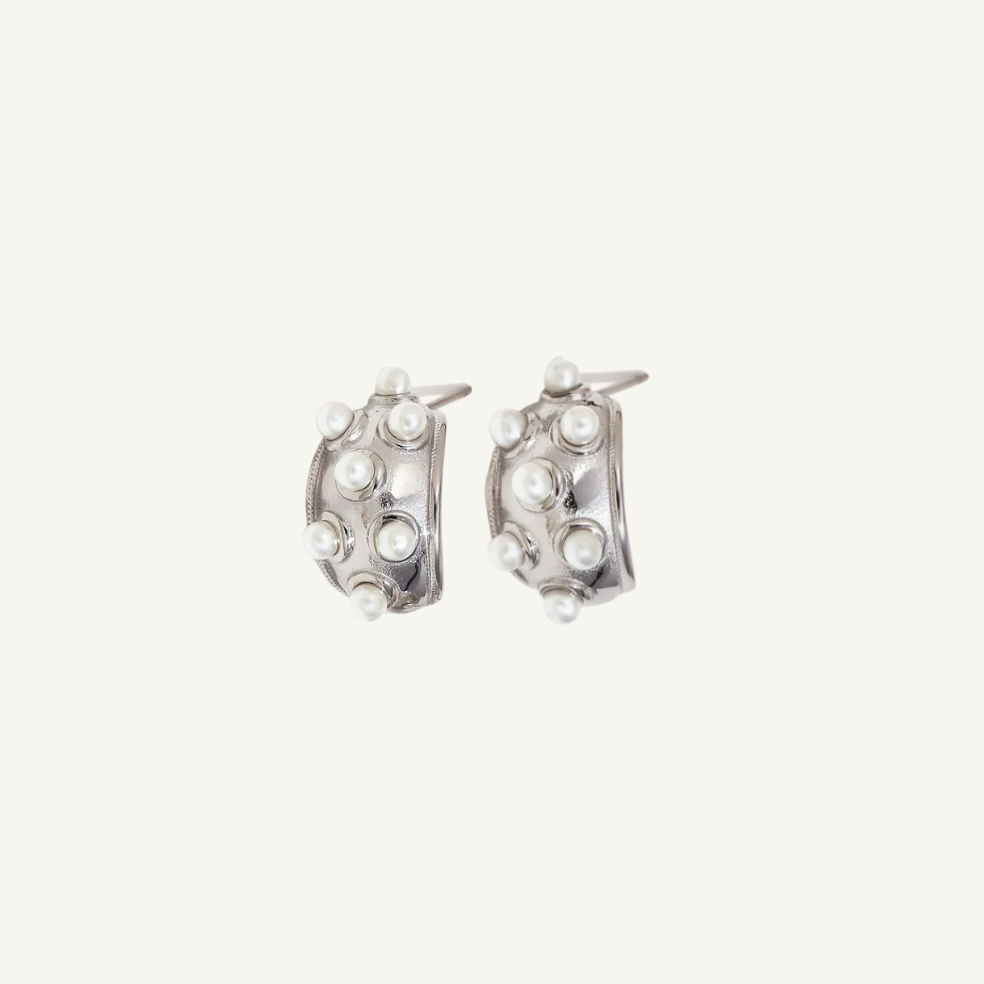 Retro Style Pearls Silver Stud Earrings