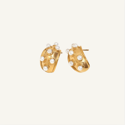 Retro Style Pearls Gold Stud Earrings