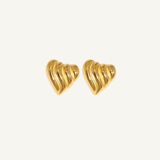 Gold Heart Shaped Stud Earrings