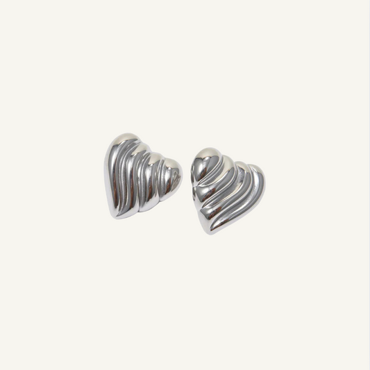 Silver Heart Shaped Stud Earrings