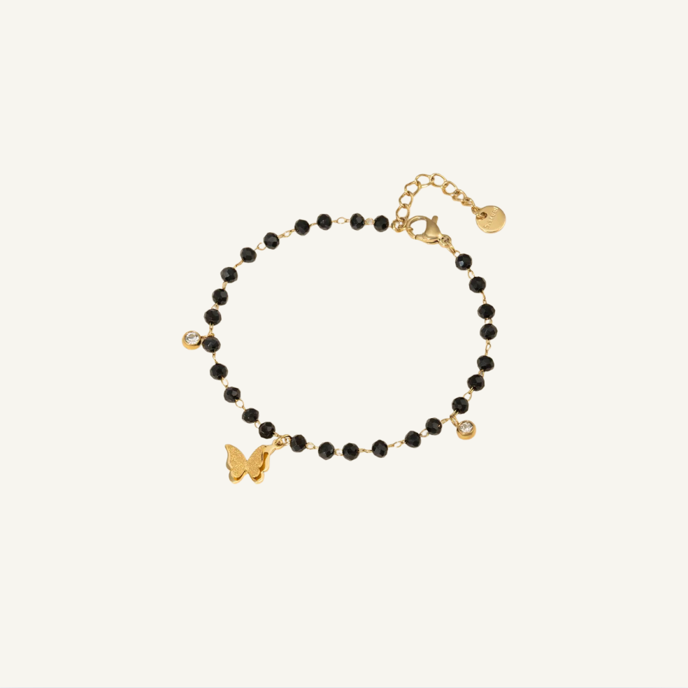 Gold Charms Black beaded Bracelet