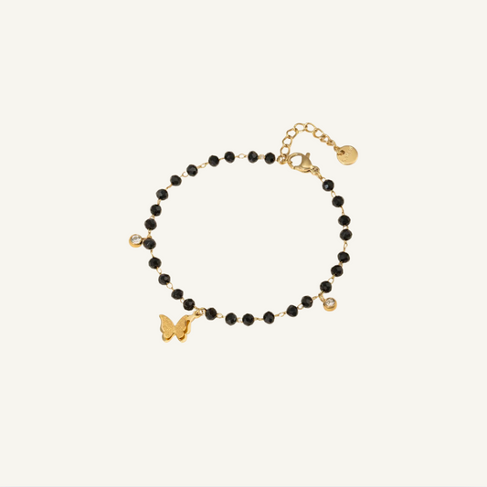 Gold Charms Black beaded Bracelet