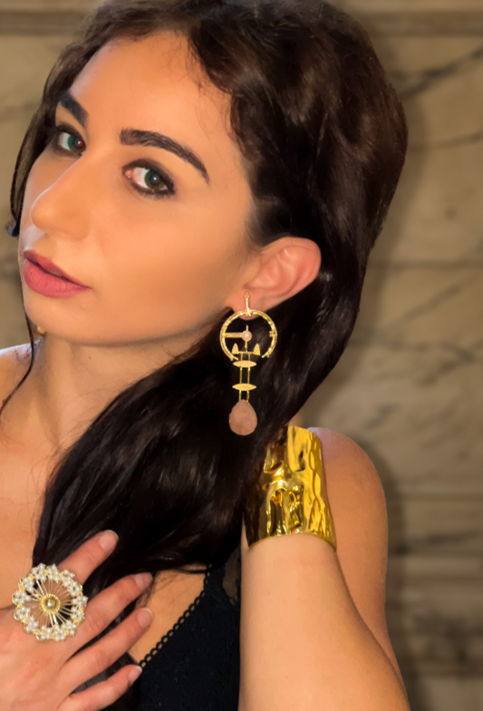 Gold Geometric Gemstone Earrings