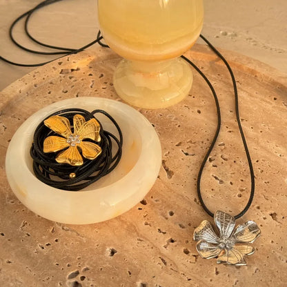 Silver Flower Cord Necklace