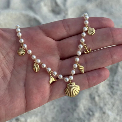 Gold Sea Charms Pearl Necklace