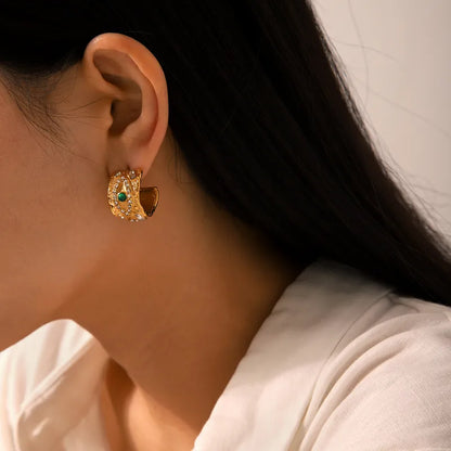 Emerald Vintage Gold Stud Earrings