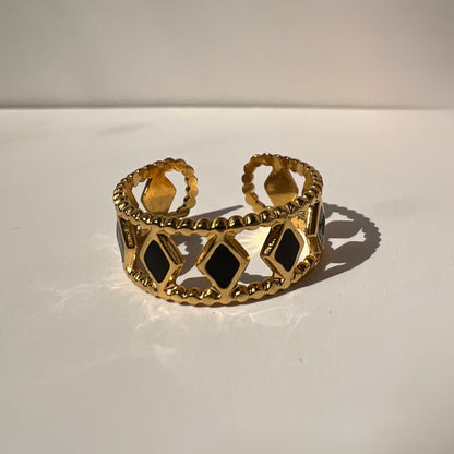 Black Gemstones Gold Ring